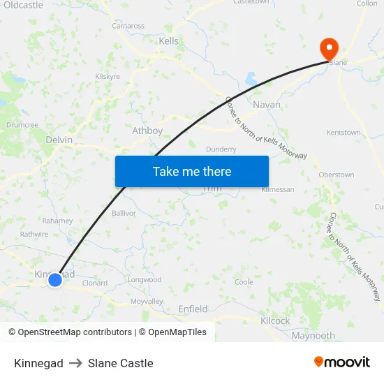 Kinnegad to Slane Castle map