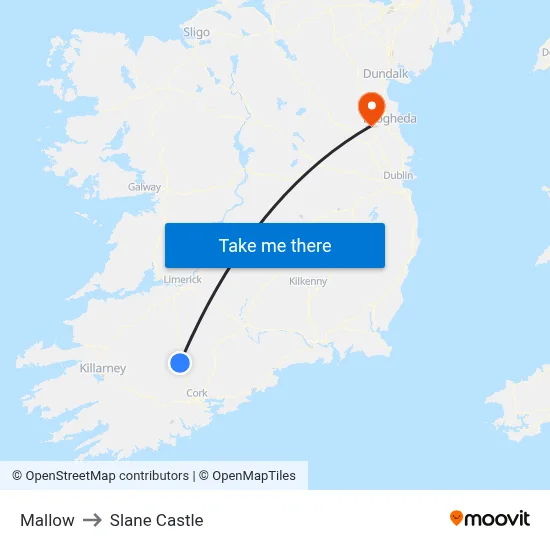 Mallow to Slane Castle map