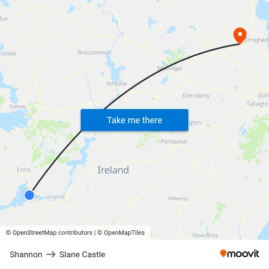 Shannon to Slane Castle map