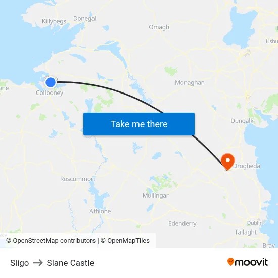Sligo to Slane Castle map