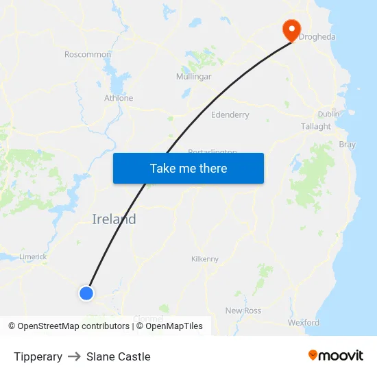 Tipperary to Slane Castle map