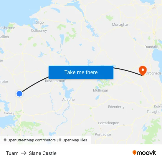 Tuam to Slane Castle map