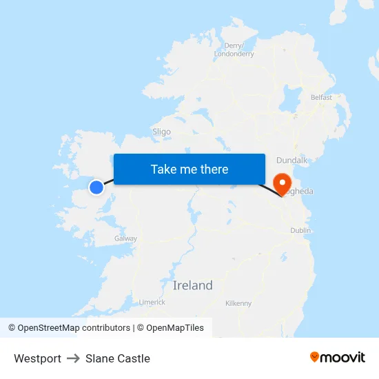 Westport to Slane Castle map
