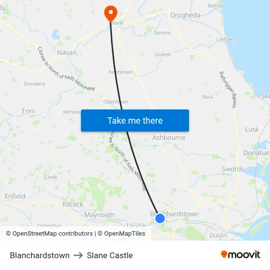 Blanchardstown to Slane Castle map