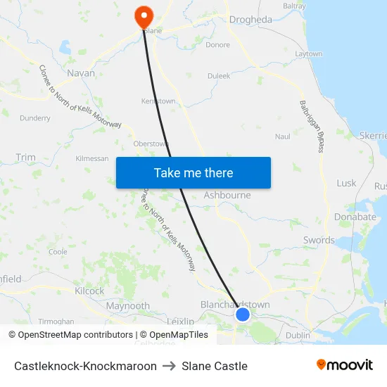 Castleknock-Knockmaroon to Slane Castle map