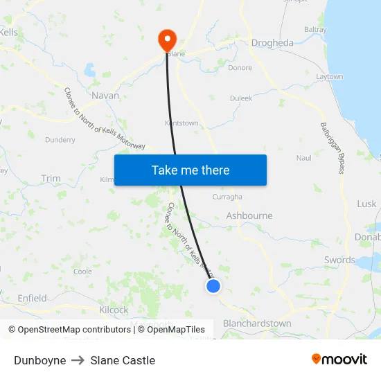Dunboyne to Slane Castle map