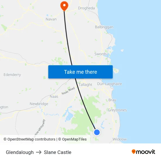 Glendalough to Slane Castle map