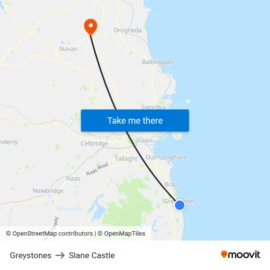 Greystones to Slane Castle map