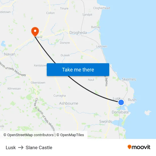 Lusk to Slane Castle map