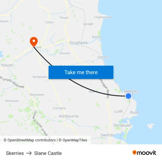 Skerries to Slane Castle map