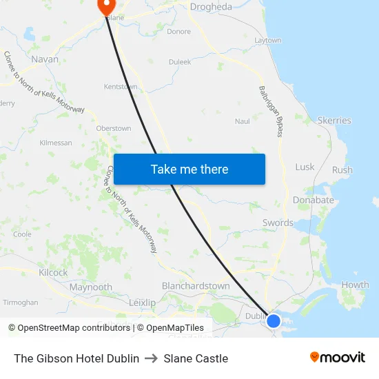 The Gibson Hotel Dublin to Slane Castle map