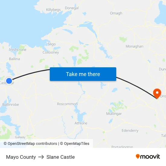 Mayo County to Slane Castle map