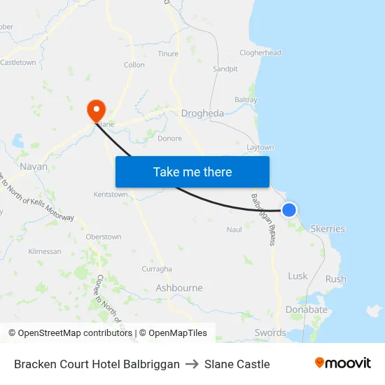 Bracken Court Hotel Balbriggan to Slane Castle map
