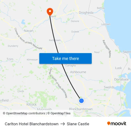 Carlton Hotel Blanchardstown to Slane Castle map