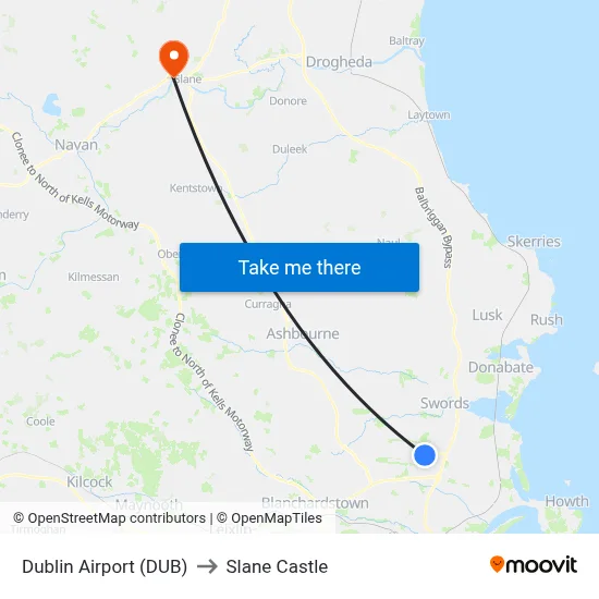 Dublin Airport (DUB) to Slane Castle map