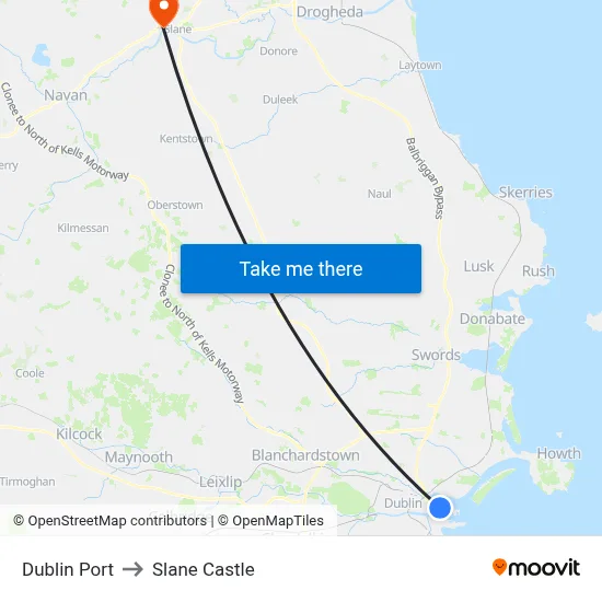 Dublin Port to Slane Castle map