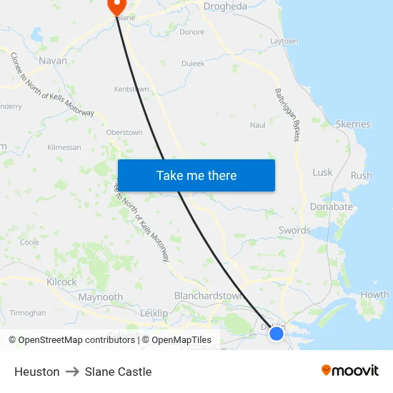 Heuston to Slane Castle map