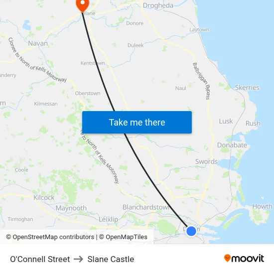 O'Connell Street to Slane Castle map