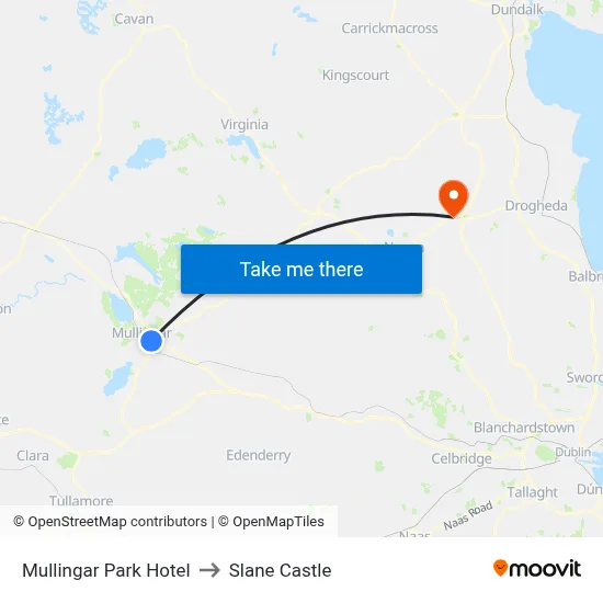 Mullingar Park Hotel to Slane Castle map