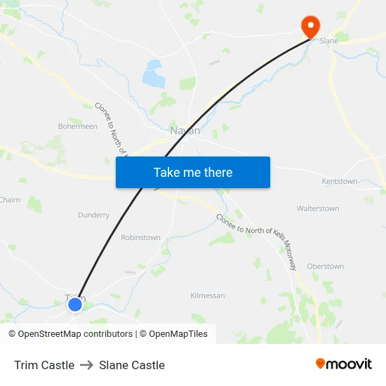 Trim Castle to Slane Castle map