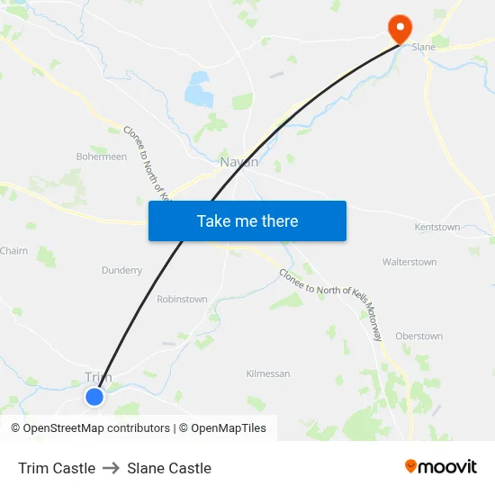 Trim Castle to Slane Castle map
