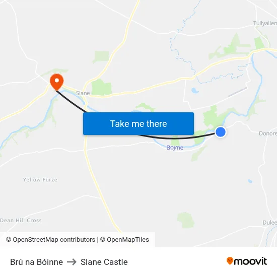 Brú na Bóinne to Slane Castle map
