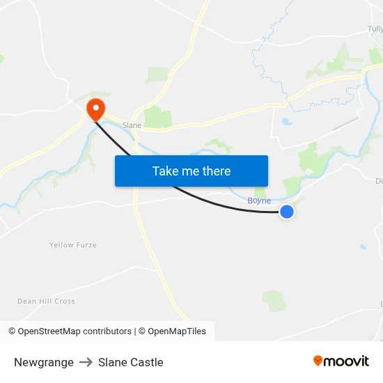 Newgrange to Slane Castle map