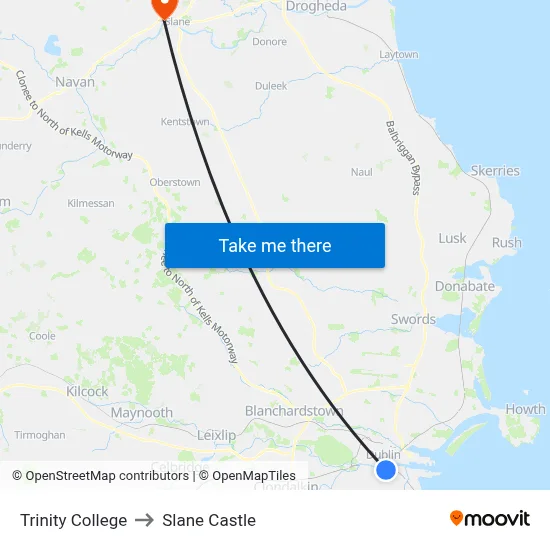 Trinity College to Slane Castle map