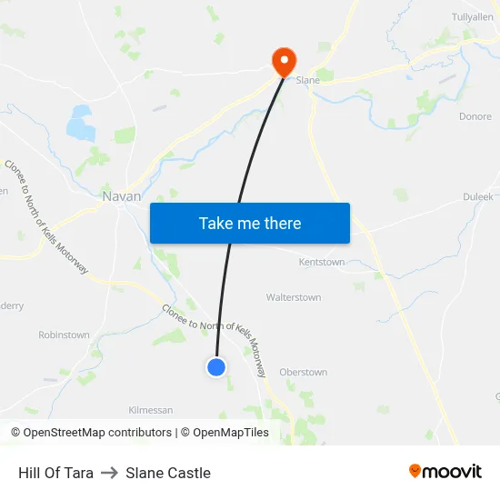 Hill Of Tara to Slane Castle map