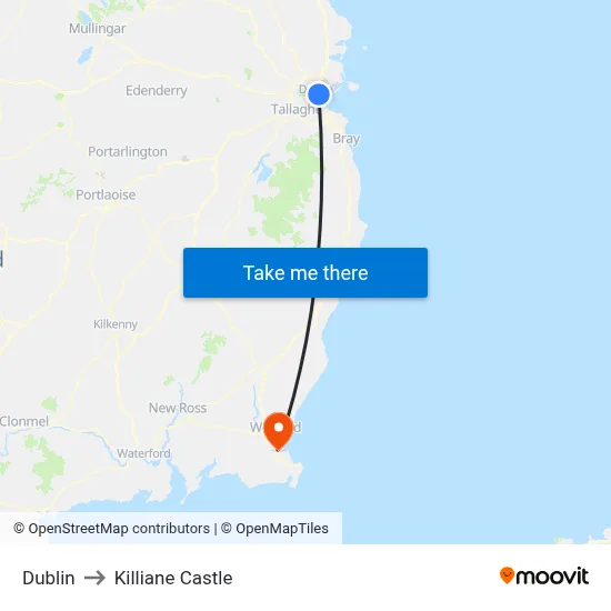 Dublin to Killiane Castle map