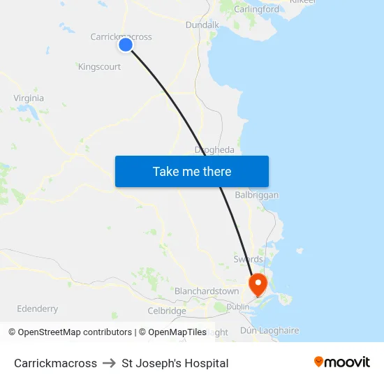 Carrickmacross to St Joseph's Hospital map