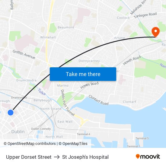 Upper Dorset Street to St Joseph's Hospital map