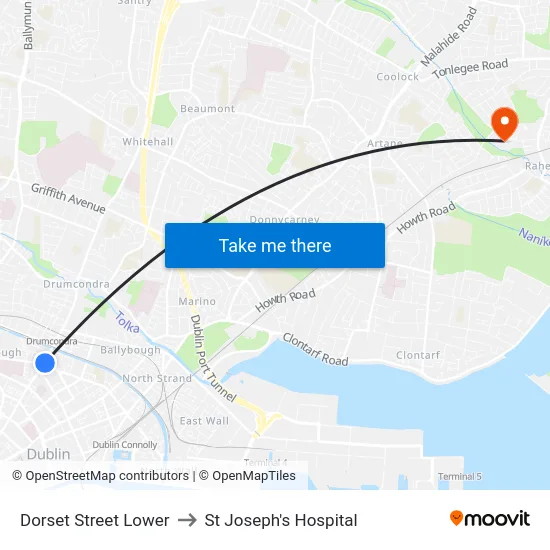 Dorset Street Lower to St Joseph's Hospital map