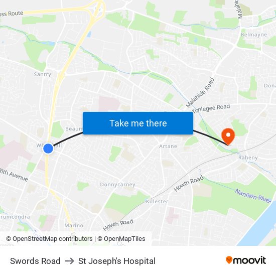 Swords Road to St Joseph's Hospital map