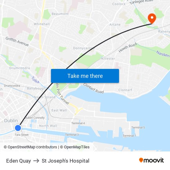 Eden Quay to St Joseph's Hospital map