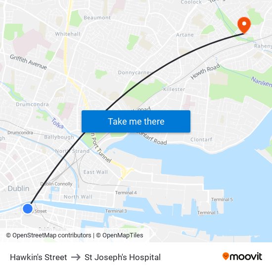 Hawkin's Street to St Joseph's Hospital map
