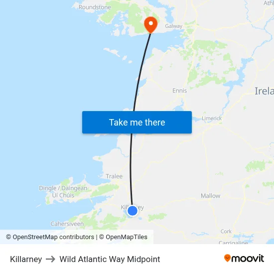 Killarney to Wild Atlantic Way Midpoint map