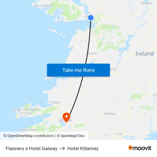 Flannery s Hotel Galway to Hotel Killarney map