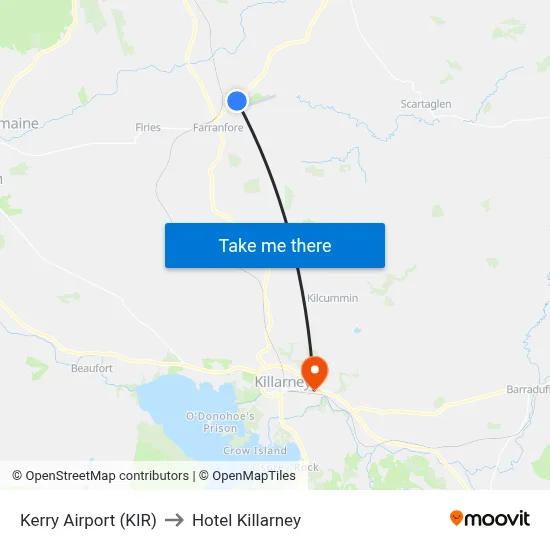 Kerry Airport (KIR) to Hotel Killarney map