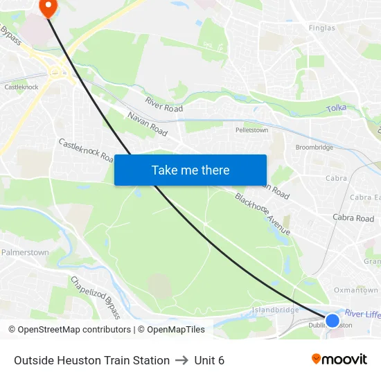 Outside Heuston Train Station to Unit 6 map