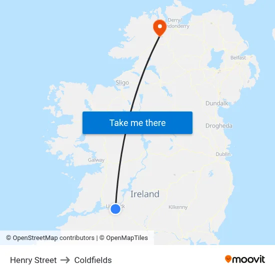Henry Street to Coldfields map