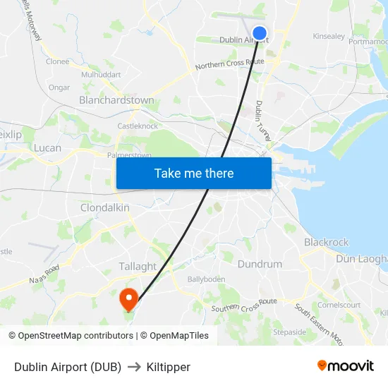 Dublin Airport (DUB) to Kiltipper map