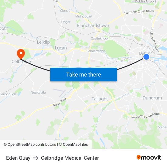 Eden Quay to Celbridge Medical Center map