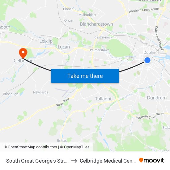 South Great George's Street to Celbridge Medical Center map
