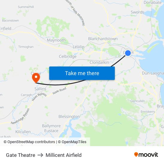 Gate Theatre to Millicent Airfield map