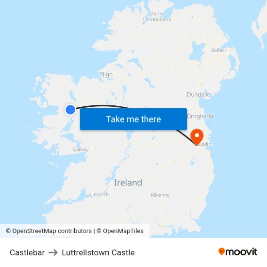 Castlebar to Luttrellstown Castle map