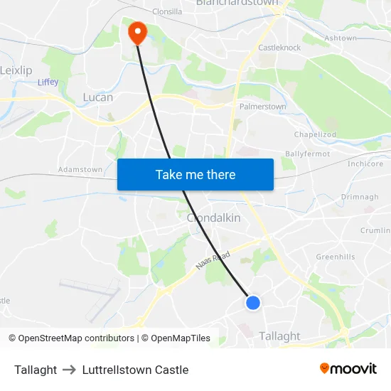 Tallaght to Luttrellstown Castle map