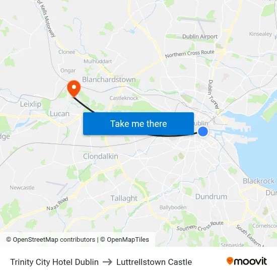 Trinity City Hotel Dublin to Luttrellstown Castle map