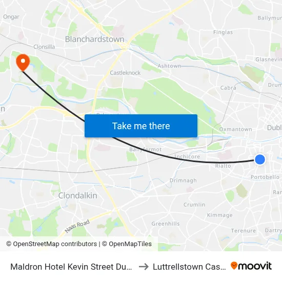 Maldron Hotel Kevin Street Dublin to Luttrellstown Castle map
