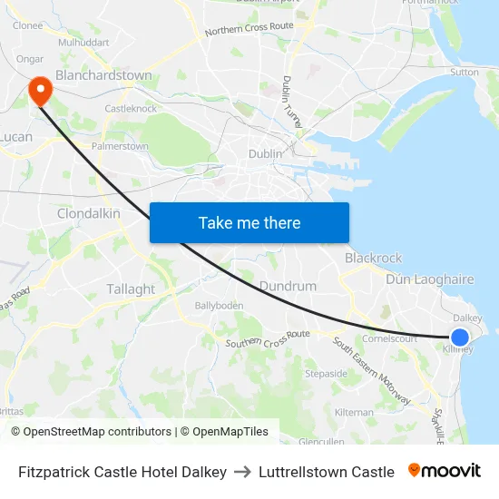 Fitzpatrick Castle Hotel Dalkey to Luttrellstown Castle map